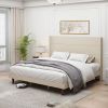 Stylish High Headboard Bed, 54 "High Headboard, High Quality, Comfortable High Back Design Ideal for Reading or Relaxing, King Size, Beige