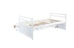 Twin Size Bed with Headboard, Footboard, Trundle and Three Storage Drawers, Twin Size Pine Wood Bed with Headboard, Footboard,White