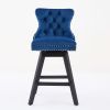 Swivel Velvet Barstools with Button Tufted Decoration and Wooden Legs, and Chrome Nailhead Trim, Leisure Style Bar Chairs,Bar stools, Set of 2 (Blue)