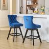 Swivel Velvet Barstools with Button Tufted Decoration and Wooden Legs, and Chrome Nailhead Trim, Leisure Style Bar Chairs,Bar stools, Set of 2 (Blue)