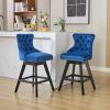 Swivel Velvet Barstools with Button Tufted Decoration and Wooden Legs, and Chrome Nailhead Trim, Leisure Style Bar Chairs,Bar stools, Set of 2 (Blue)