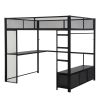 Full Size Metal Gaming Loft Bed with LED, Desk, Open Wardrobe and 3 Linen Storage Drawers, Black(ETA:1.23)