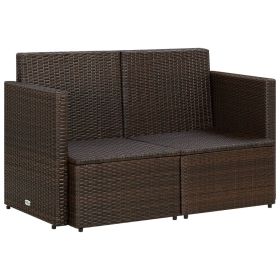 vidaXL 2 Seater Patio Sofa with Cushions Brown Poly Rattan (Option: Macaron)