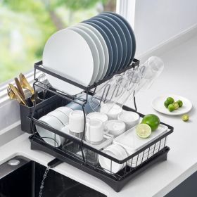 Kitchen Counter Large Cutlery Drain Rack- It Is Forbidden To Sell On The Temu Platform And Does Not Ship On Weekends (Color: Black)