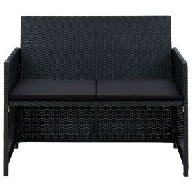 vidaXL 2 Seater Patio Sofa with Cushions Black Poly Rattan (Option: Macaron)