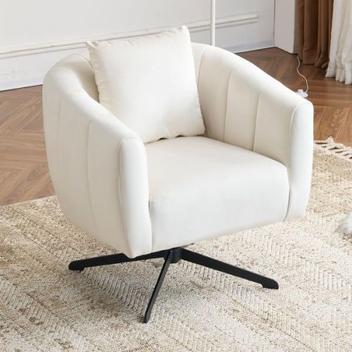 360° Swivel Accent Chair, Modern Velvet Fabric Living Room Armchair, Comfy Wide Upholstered with Fluffy Cushion and Metal Legs 360° Swivel Accent Chair, Modern Velvet Fabric Living Room Armchair, Comfy Wide Upholstered with Fluffy Cushion and Metal Legs