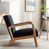 Classic Mid Century Modern Accent Chairs for Living Room or Bedroom, Espresso Finish Open-Framed Armchair with Plush Cushioning and Velvet Fabric