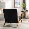 Classic Mid Century Modern Accent Chairs for Living Room or Bedroom, Espresso Finish Open-Framed Armchair with Plush Cushioning and Velvet Fabric