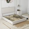 Queen size bed frame with 4 drawers, Star Galaxy Projector, USB Charger, Music Speaker, Adjustable Upholstered Headboard with Diamond Button,Velvet