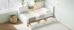 L-Shaped Bed Frame with Drawer and and Bookcase,Corner Bed Wooden Captain Bed with Led Downlight and USB Port for Small Room,Bedroom, Guest Room