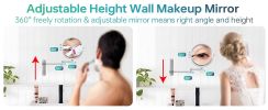 8-inch Wall Mounted Makeup Vanity Mirror, Height Adjustable, 1X / 10X Magnification Mirror, 360¬∞ Swivel with Extension Arm