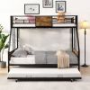 Twin Over FULL Metal Bunk Bed with Trundle 2 - Side Ladder and Full-Length Guardrail, No Box Spring Needed, Large Under Bed Storage, Easy Assemble