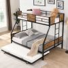 Twin Over FULL Metal Bunk Bed with Trundle 2 - Side Ladder and Full-Length Guardrail, No Box Spring Needed, Large Under Bed Storage, Easy Assemble